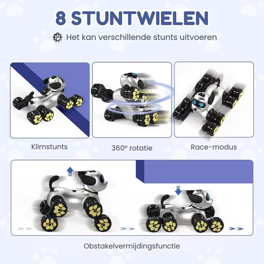 RoboPup™ – 8-Wiel RC Stunt Robot Hond – Gesture Control, Muziek & Licht