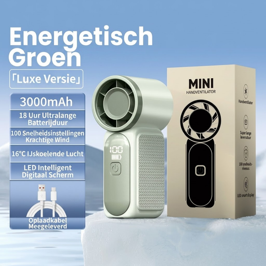 TurboBreeze – 3000mAh Mini Handventilator met Digitaal Display