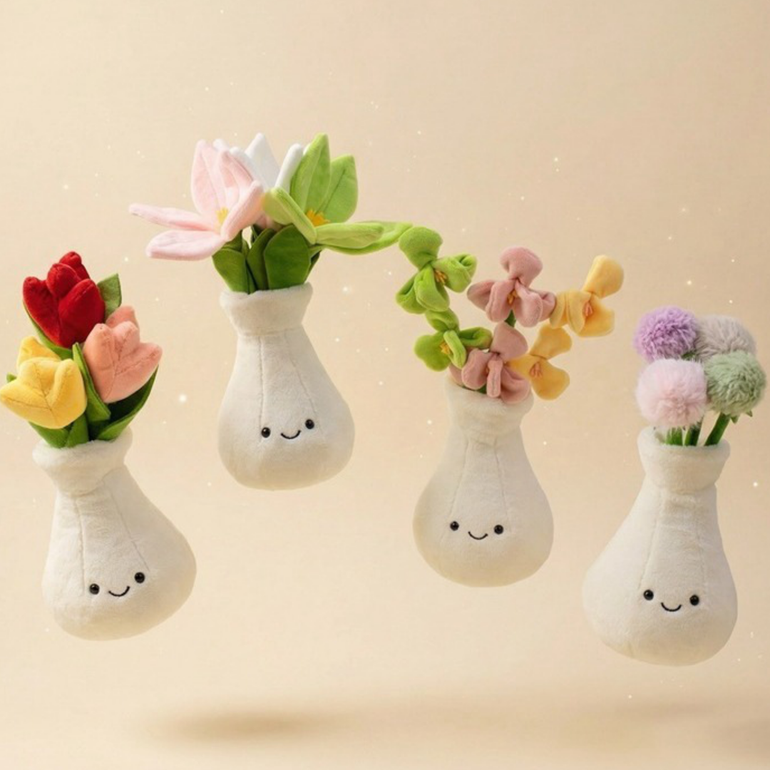 FlowerBuddy – Pluche Bloemen in Glimlachende Vaas