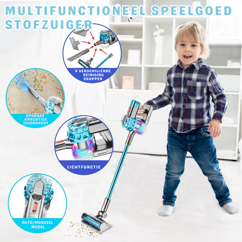 TinyHelper™ – Realistische Speelgoedstofzuiger – 4-in-1 Licht & Geluid