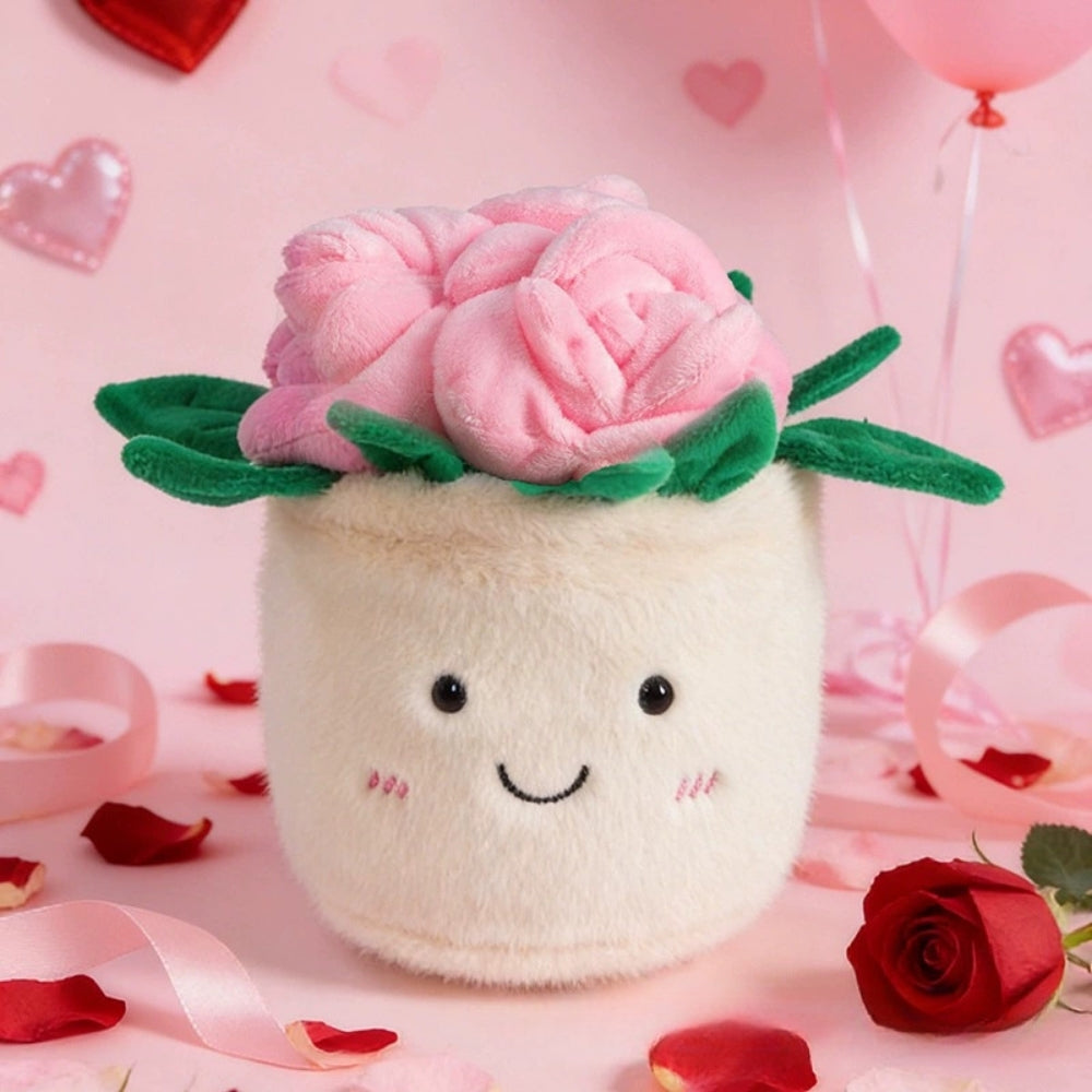 RoseBuddy – Pluche Roos in Glimlachende Bloempot