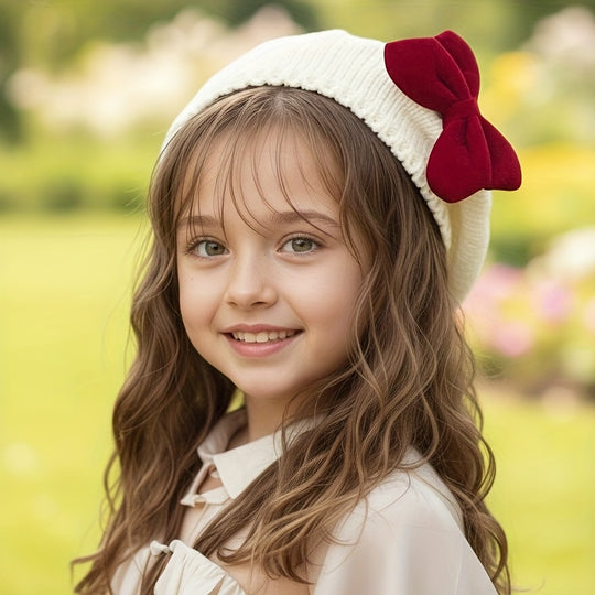 RibbonCozy™ – Meisjes Wintermuts met Strik – Zachte Gebreide Beanie