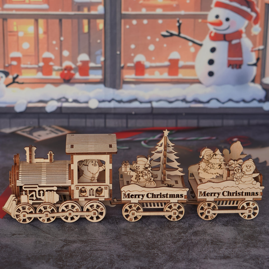 SantaRail™ – 3D Houten Kersttrein Puzzel met Santa & Snowman