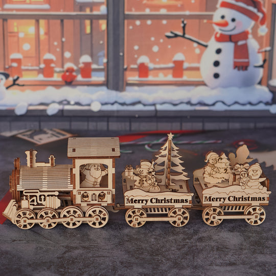 SantaRail™ – 3D Houten Kersttrein Puzzel met Santa & Snowman