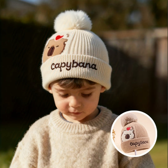 CapyWarm™ – Babymuts met Capybara – Dubbel Gebreid & Warm