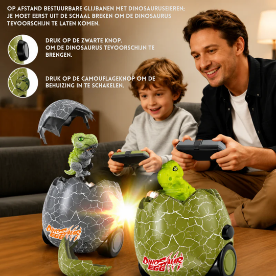 DinoDash – RC Dinosaurus Ei Speelgoed met Afstandsbediening en Licht- en Geluidseffecten
