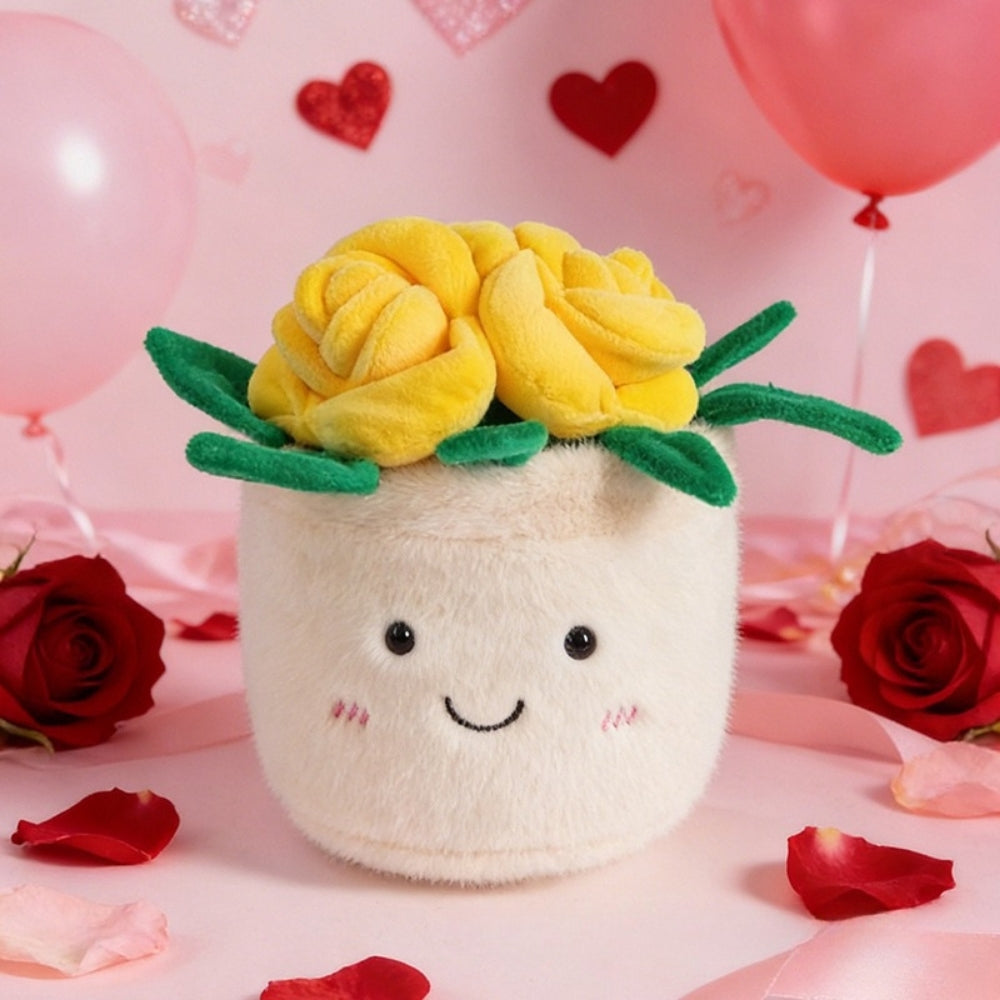RoseBuddy – Pluche Roos in Glimlachende Bloempot