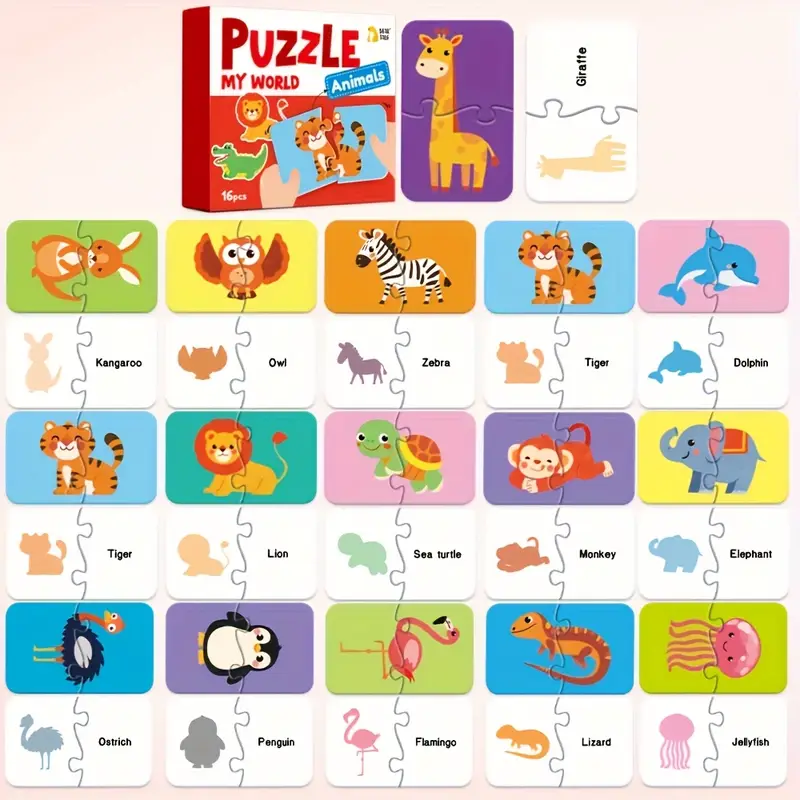 EduMatch™ – 16-delige Educatieve Legpuzzel voor Peuters & Kleuters