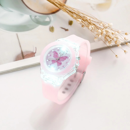 LumiFly – Meisjes Vlinder Quartz Horloge Set – LED Gloeiend Silicone Horloge met Armband