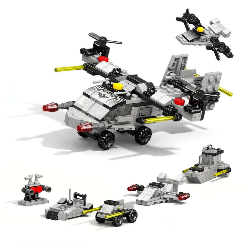SkyBuilder – 6-in-1 Helikopter Bouwset (117–127 Stuks)