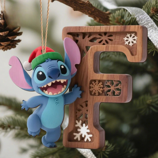 Houten Stich Ornament™ – 26 Letters & Steek Decoratie met Sneeuwvlokontwerp