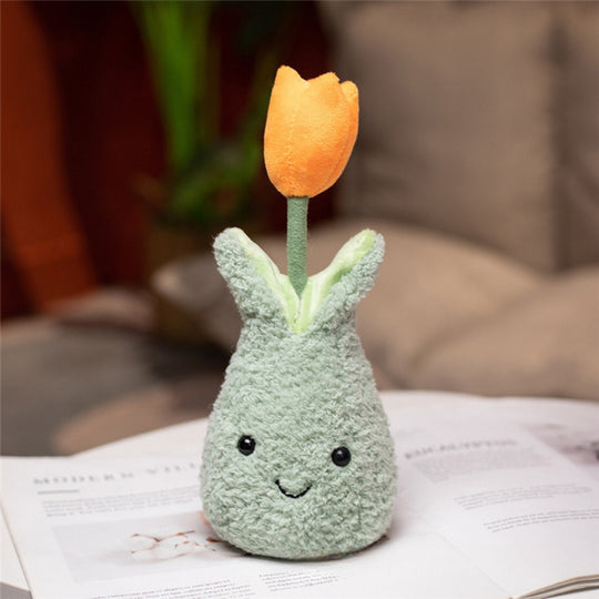 TulipBuddy – Pluche Tulp in Glimlachende Vaas