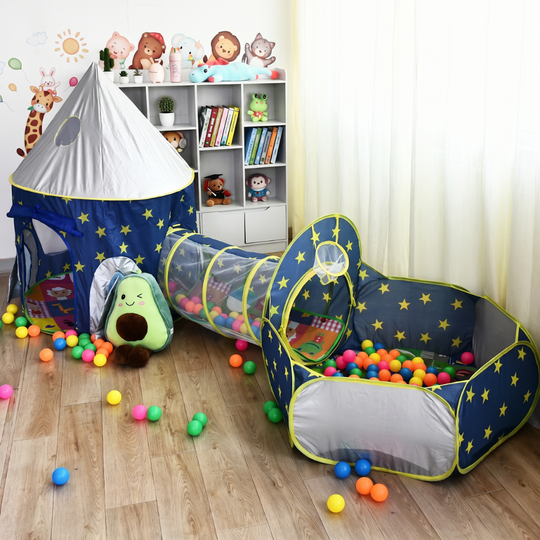 SpacePlay – Tente de jeu 3-en-1 avec tunnel et piscine à balles