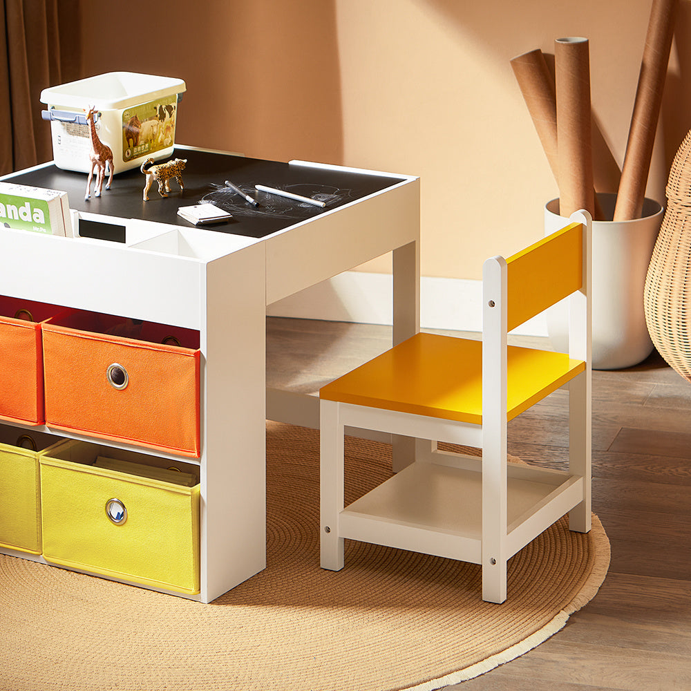 EduDraw™ Montessori Kinder Tekentafel Set – Houten Dubbelzijdige Tafel met 2 Stoelen & 4 Opbergboxen – Omkeerbaar Schoolbord Bureau