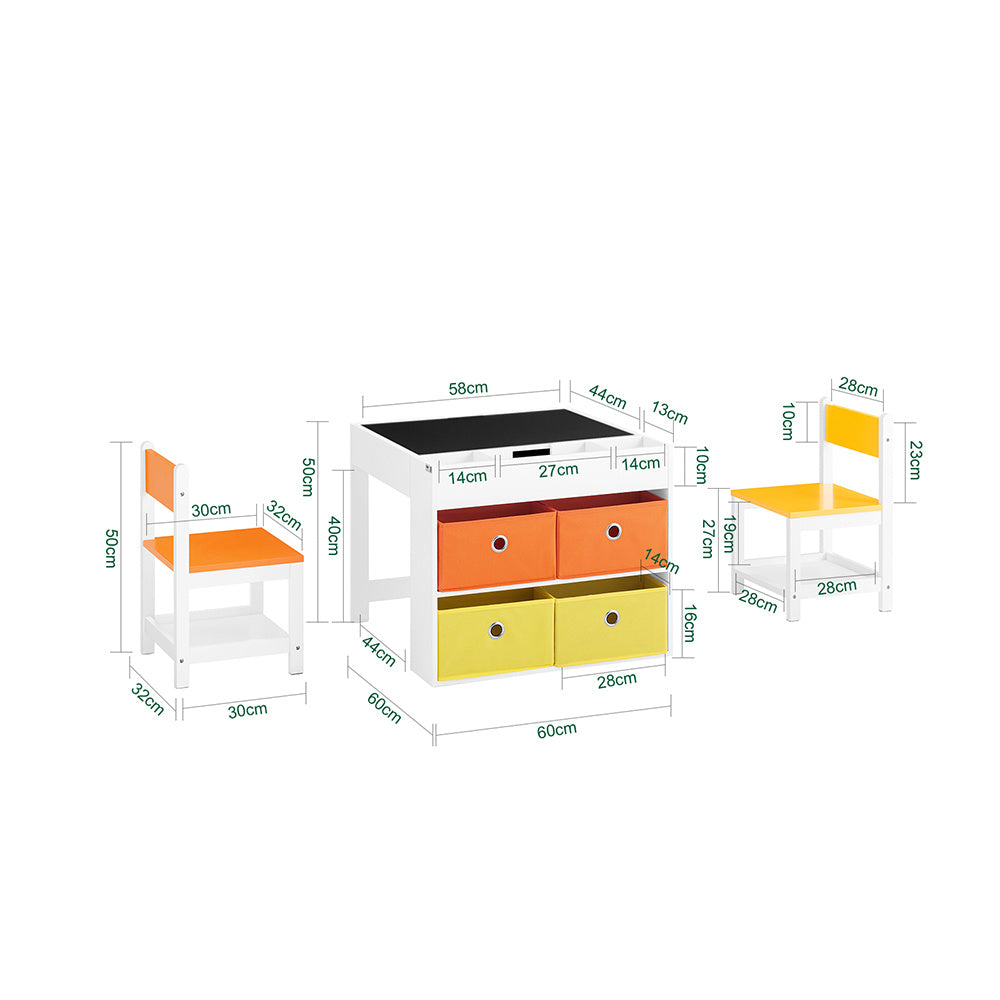 EduDraw™ Montessori Kinder Tekentafel Set – Houten Dubbelzijdige Tafel met 2 Stoelen & 4 Opbergboxen – Omkeerbaar Schoolbord Bureau