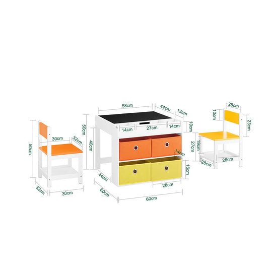 EduDraw™ Montessori Kinder Tekentafel Set – Houten Dubbelzijdige Tafel met 2 Stoelen & 4 Opbergboxen – Omkeerbaar Schoolbord Bureau