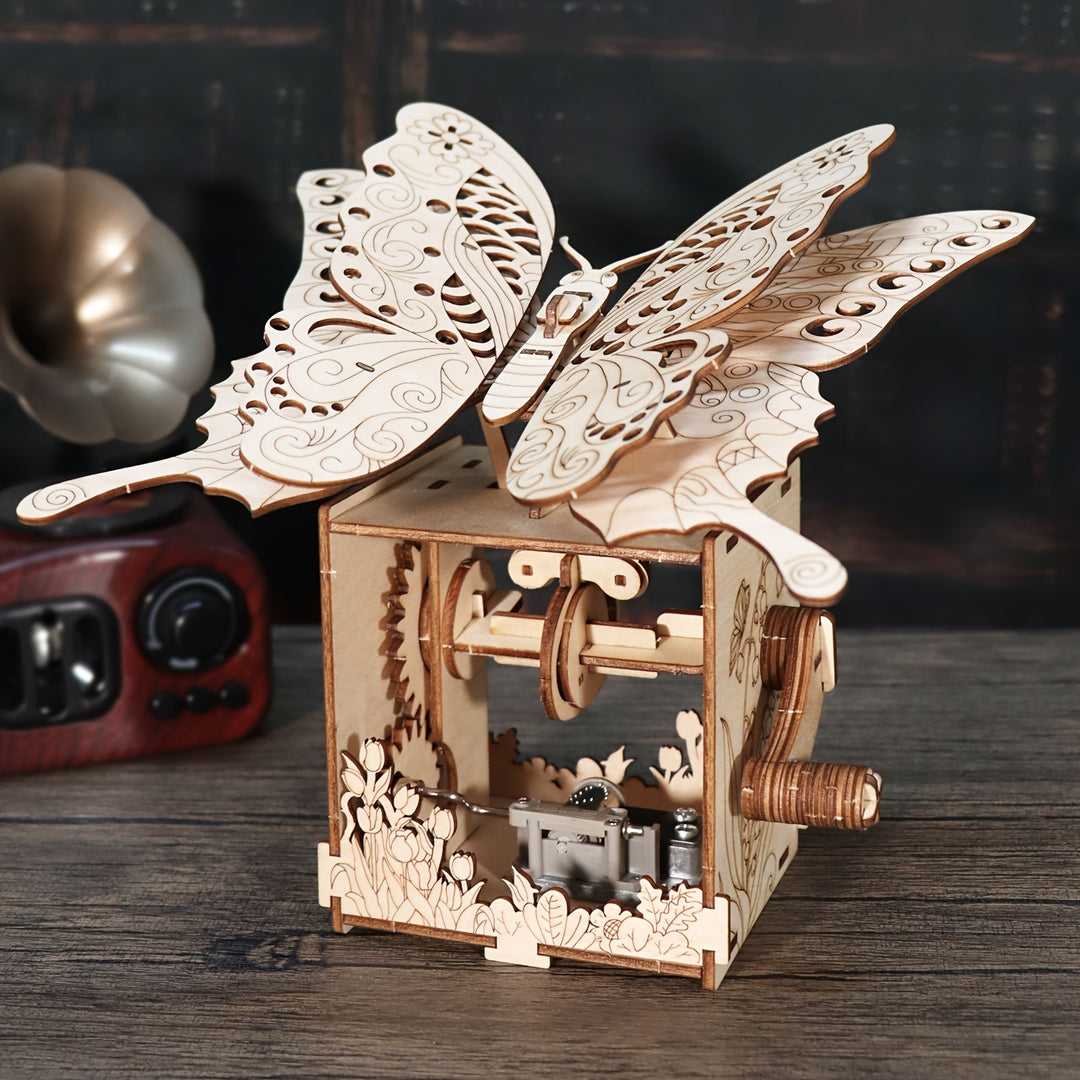 MelodyWings™ – 3D Houten Vlinder Muziekdoos met 8 Melodieën & Bloemendetails