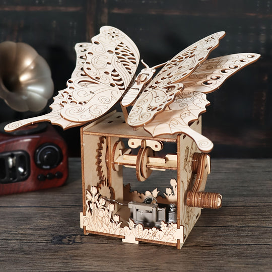 MelodyWings™ – 3D Houten Vlinder Muziekdoos met 8 Melodieën & Bloemendetails
