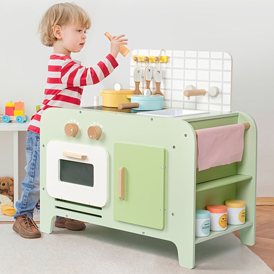 Houten Speelkeuken Milo & Moon® Chef’s Corner – Grote Kinderkeuken met Accessoires – Groen – Vanaf 3 Jaar – Realistisch Kookspel