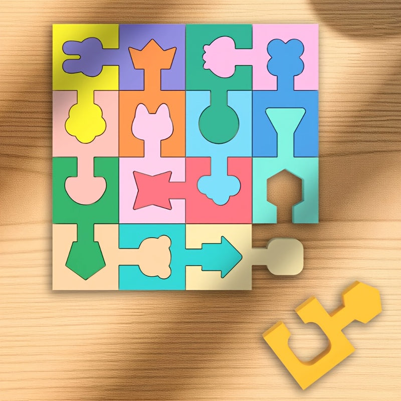 MindUnlock™ – 16-Delige Houten Blokpuzzel