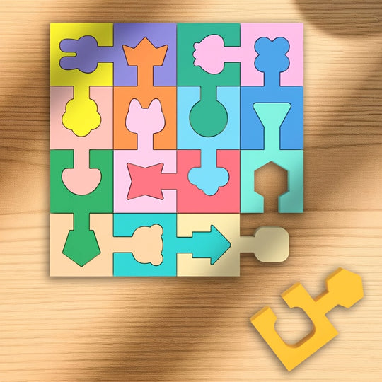 MindUnlock™ – 16-Delige Houten Blokpuzzel