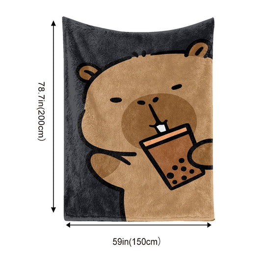 CapaCozy™ – Capybara Boba Thee Flanellen Deken voor Bed & Bank