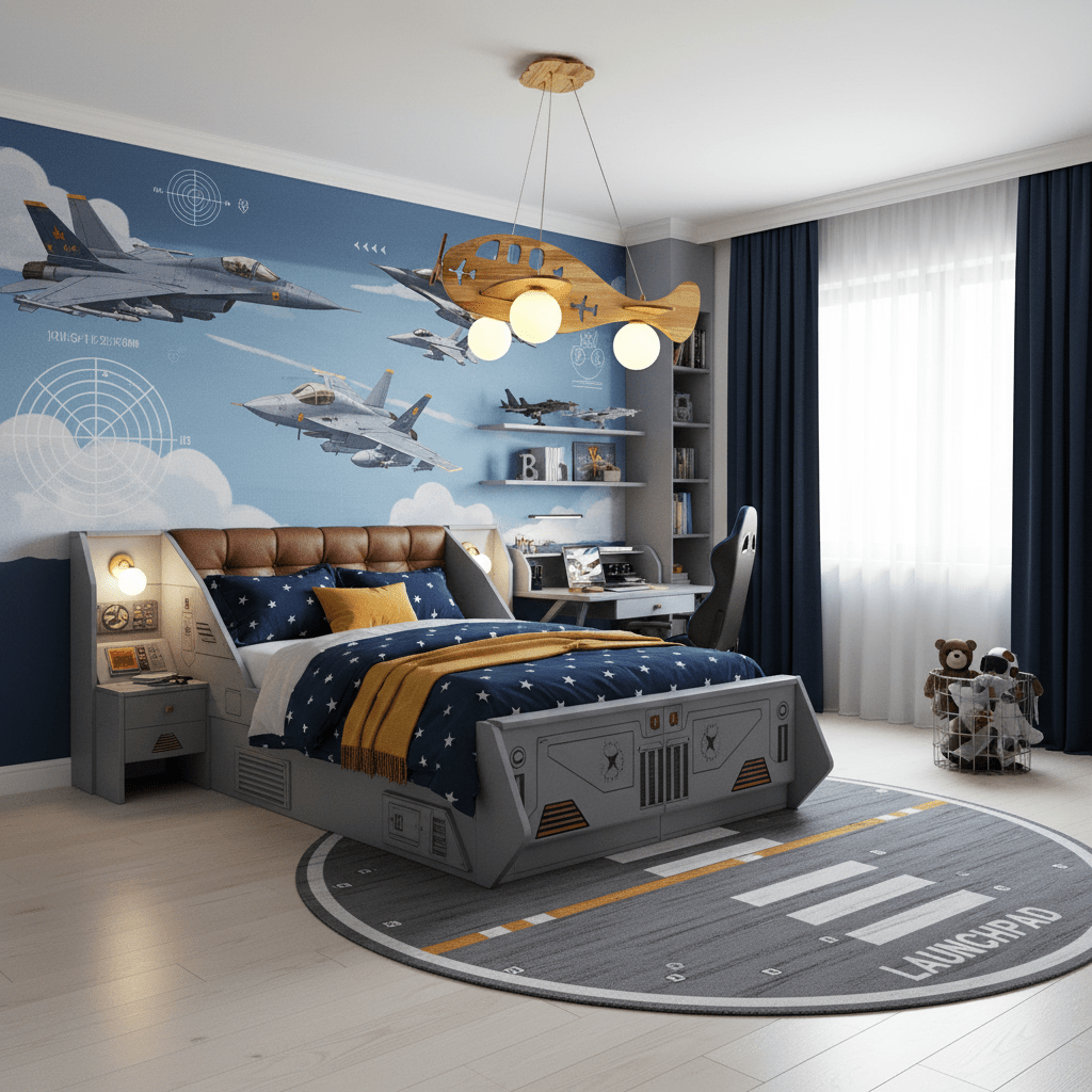Houten vliegtuig hanglamp kinderkamer decoratie