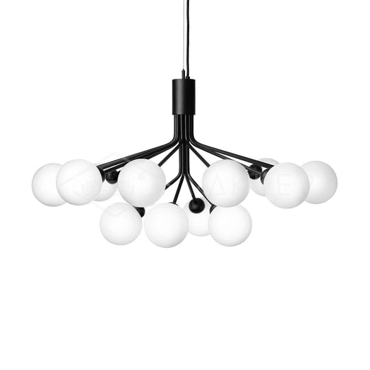 Bollen kroonluchter 12 lampen wit glas