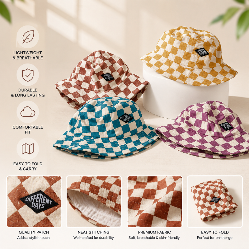 ZonneRuit kinder bucket hoed dambord - Milo & Moon