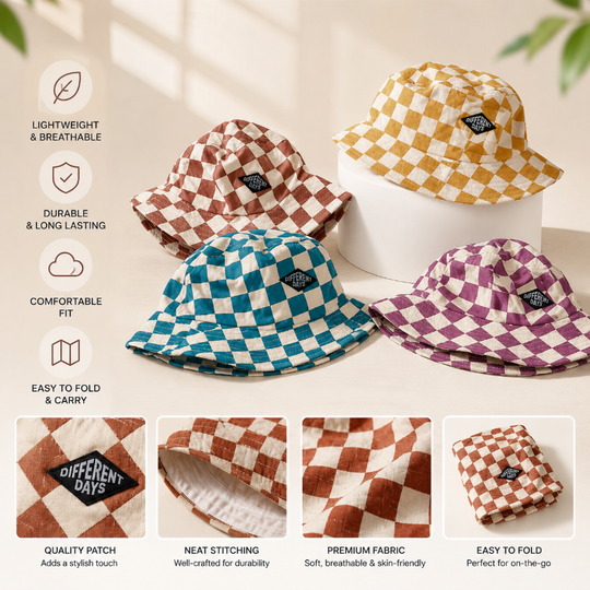 ZonneRuit kinder bucket hoed dambord - Milo & Moon