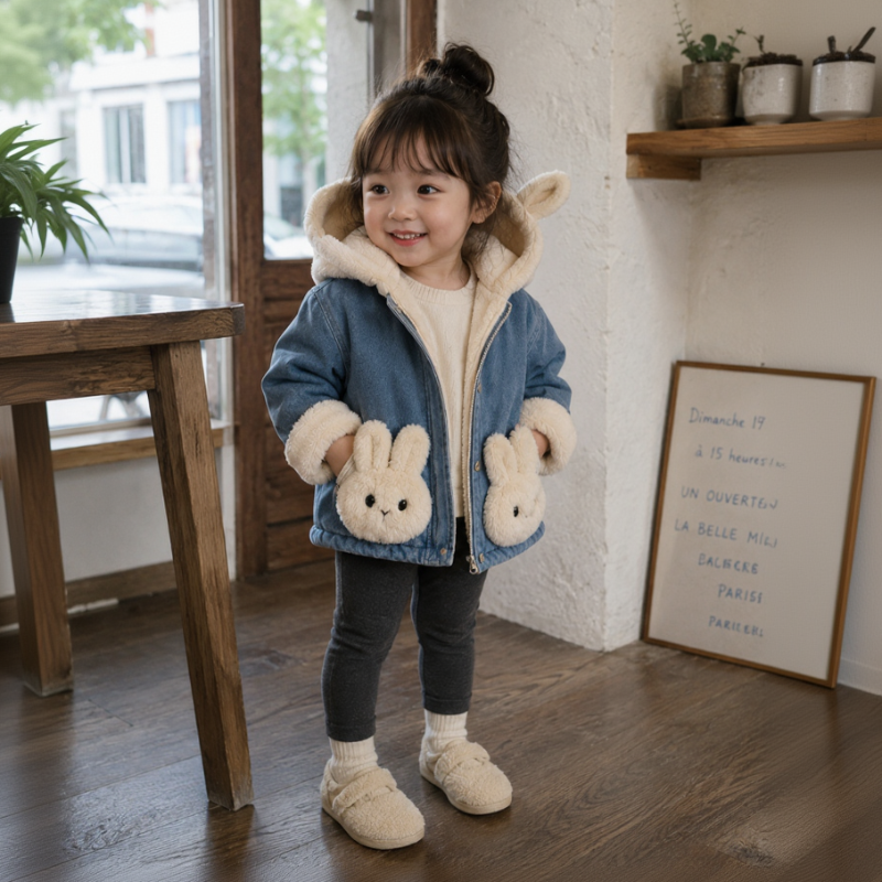 HuppelHaas™ denim kinderjas vooraanzicht - Milo & Moon