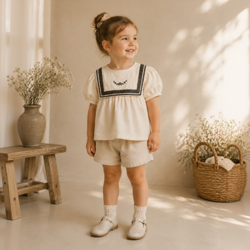 Matroosje shirt met pofmouwen - Milo & Moon