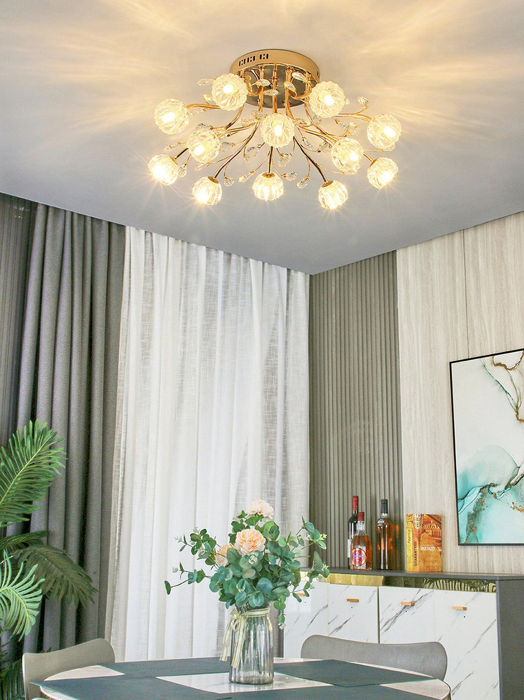 Glinsterende gouden bloem plafondlamp