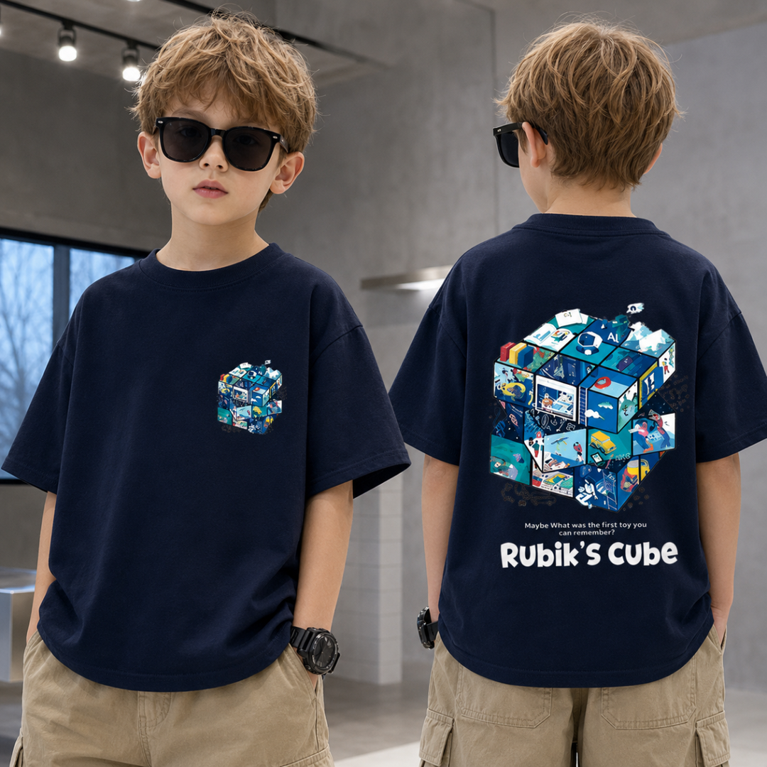 Kubus kinder T-shirt marineblauw - Milo & Moon
