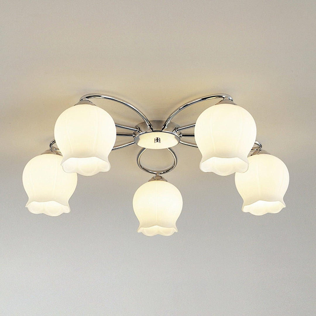 Glazen plafondlamp met bloemmotief chroom