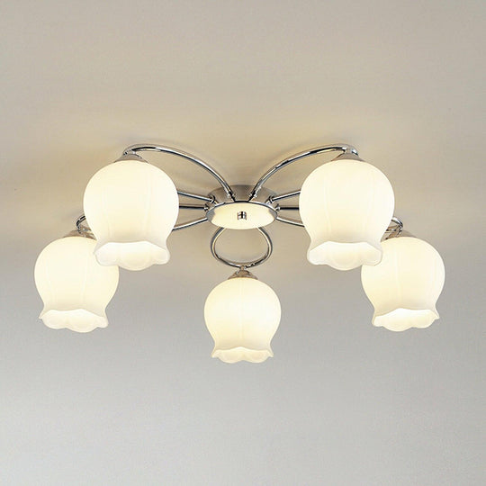 Glazen plafondlamp met bloemmotief chroom