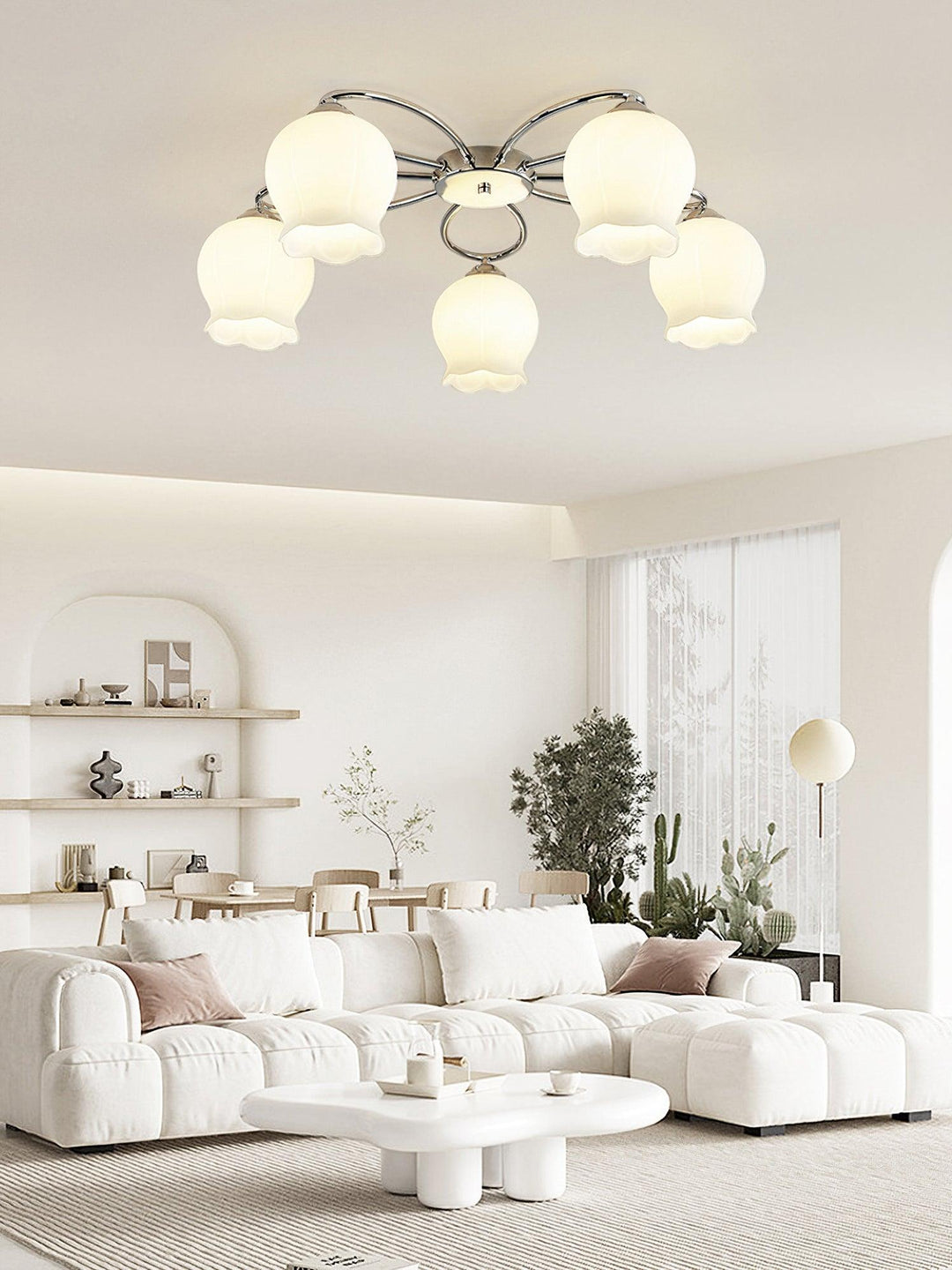 Glazen plafondlamp bloemmotief close-up