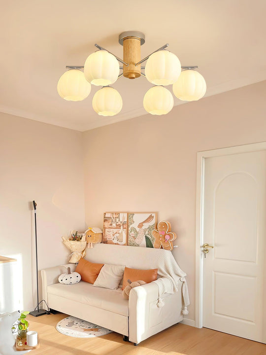 Bloemknop plafondlamp wit glas kinderkamer