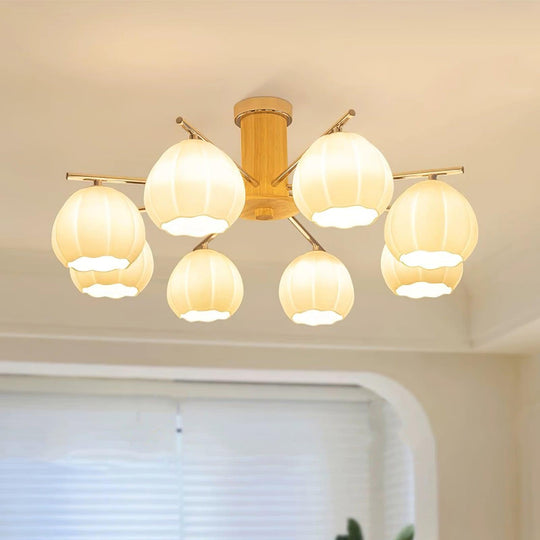 Witte glazen bloemknoppen plafondlamp sfeer