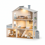 MiniWorld™ – Houten Poppenhuis met 6 Kamers Speelhuis voor Kinderen