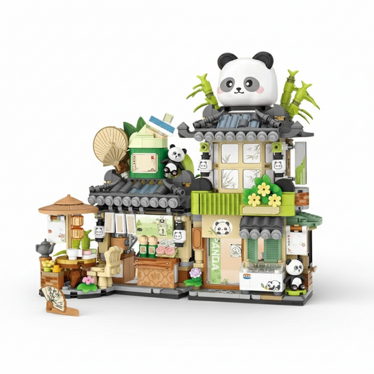 PandaBearCity™ – Mini Bouwstenen Set – Panda Teahouse & Bear Café