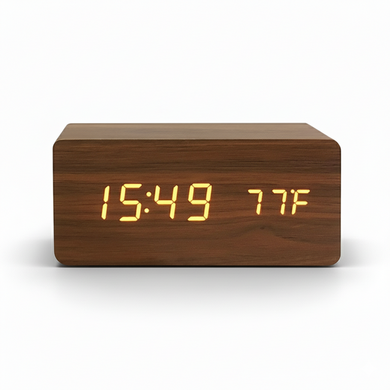 WoodAlarm™ – Draadloos Opladende Houten Wekker – Slim LED-Display