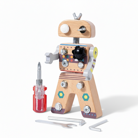 MiloFix™ – De Educatieve Houten Schroefrobot voor Slimme Handjes