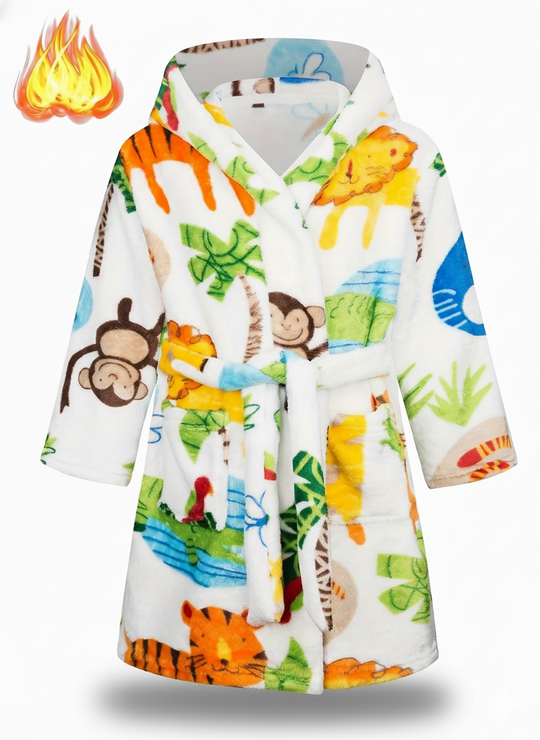 WildFriends – Flanellen Kinderbadjas met Capuchon & Dierenprint