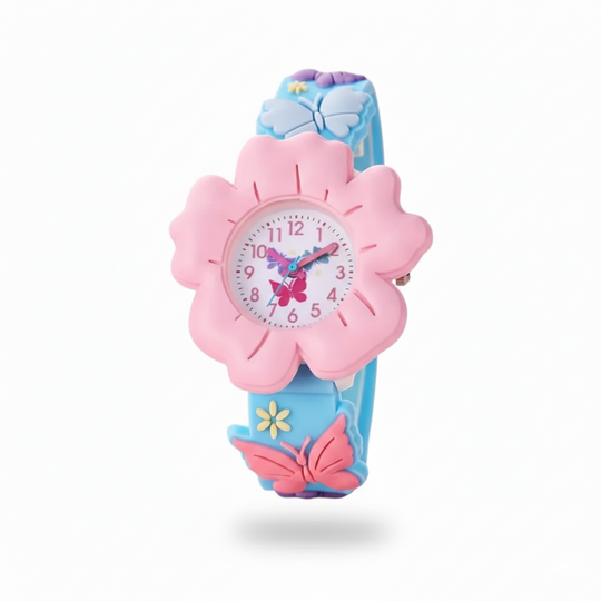 MiloWatch™ – Meisjeshorloge met 3D Bloemen & Vlinders (Leeftijd 3–14 jaar)