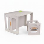 KiddMoon™ Montessori Kinder Tafelset – Houten Speeltafel met Stoel & Bank (2 jaar+) – Grijs Hardhout Multiplex