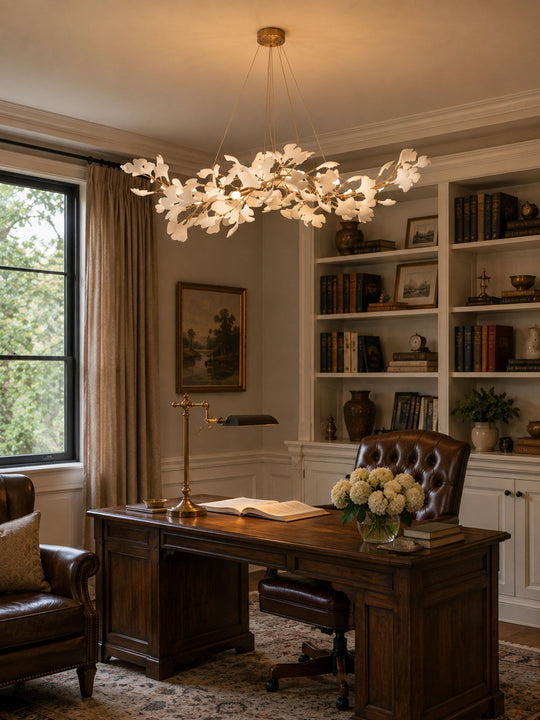 Gouden gingko hanglamp hoog plafond