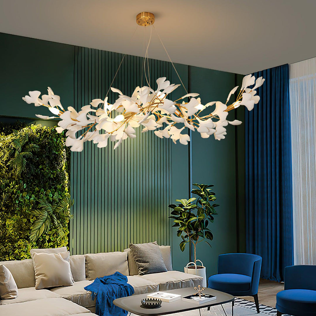 Porseleinen gingko blad hanglamp goud