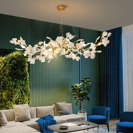 Porseleinen gingko blad hanglamp goud