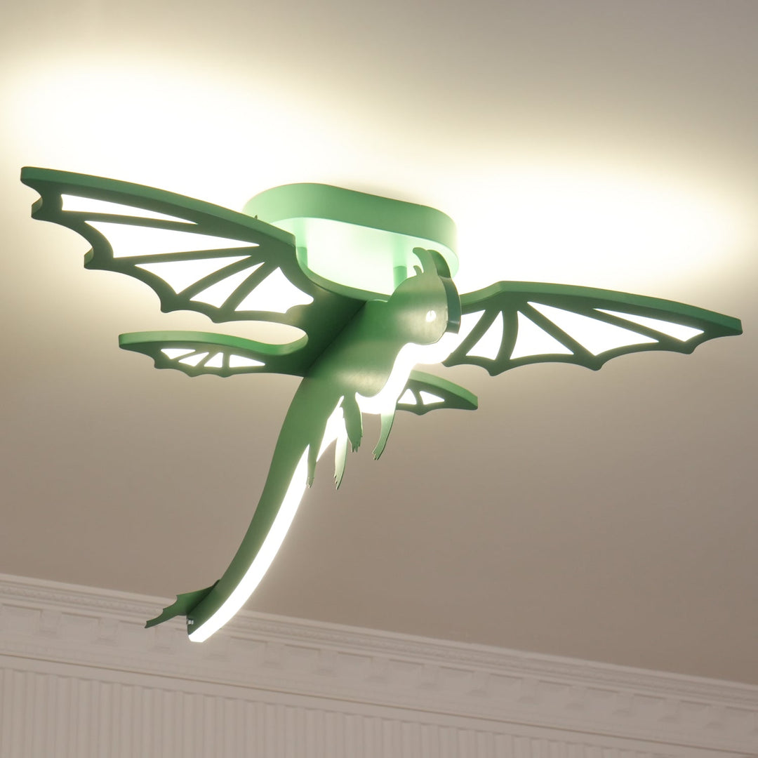 Dinosaurus plafondlamp van onderaf gezien